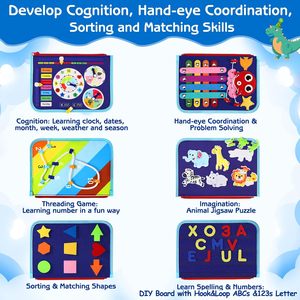 Cadeau de Noël et de Thanksgiving 2024, jouet éducatif Montessori pour enfants en bas âge, jouet en feutre, tableau d'activités silencieux, livres silencieux pour garçon et <span class=keywords><strong>fille</strong></span> - Product Image 4