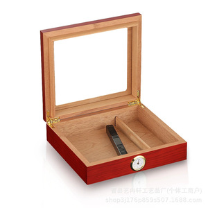 Humidor de Cigarros de Madera Cuadrado con Tapa Abatible, Higrómetro, Almacenamiento de Escritorio, Madera Sólida Marrón Hecha a Mano - Product Image 3