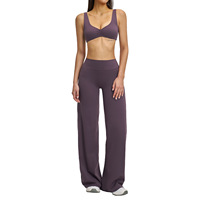 Ensemble de yoga deux pièces brossé pour femme, tenue athlétique à jambes larges pour activités de plein air, course à pied, gym, entraînement, style 4520