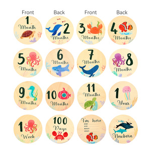 Tarjetas de madera para marcar los meses del bebé con animales marinos, rodajas de madera redondas para accesorios de fotografía de recién nacidos - Product Image 4