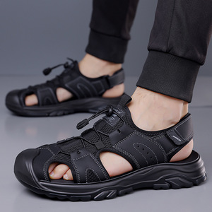 Sandalias de malla con punta cerrada y correa cruzada para hombre, suela de goma transpirable de verano, estilo ligero informal con cordones - Product Image 2