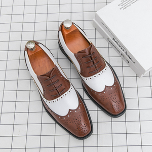 Scarpe Brogue da Uomo Eleganti Oxford Derby Stringate Bicolore in Microfibra Pelle Formale Punta Affusolata Business - Product Image 6