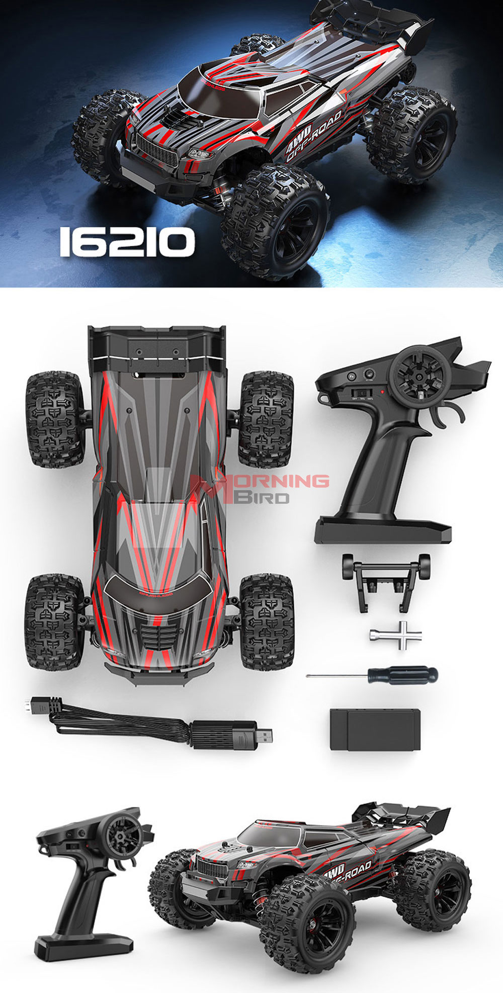 S-idee MJX 16210 Coche RC 1:16 Sin Escobillas, Todoterreno De Alta Velocidad Hasta 45 Km/h, Hyper Go Con Amortiguadores De Aceite Y Batería 2S
