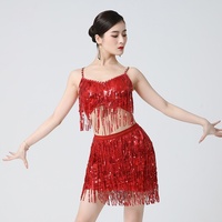 Ensemble de costume de danse latine pour compétition, 2 pièces, jupe tutu et haut sans manches à bretelles classiques personnalisables, taille élastique