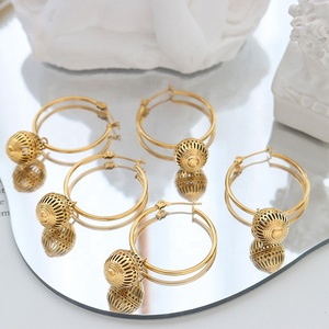 Boucles <span class=keywords><strong>d</strong></span>'oreilles rondes en acier inoxydable, Design ethnique, plaqué <span class=keywords><strong>or</strong></span> 18k, petites lanternes, bijoux pour femmes - Product Image 2