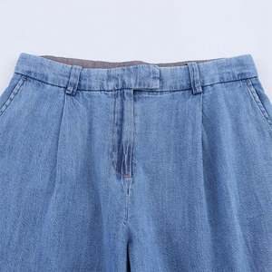 Printemps femmes 2025 nouvelle mode Denim large jambe pantalon rétro taille haute couleur unie décontracté femmes pantalons - Product Image 3