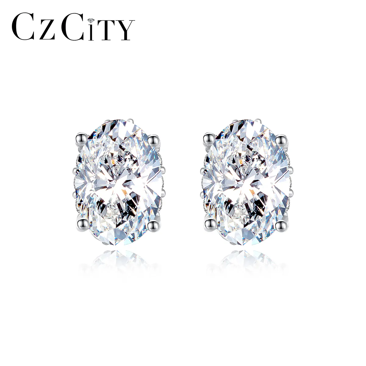 CZCITY Simple Earring Luxury Diamond Trendy Women 925 Silver Charm Statement 2022 Lab Moissanite Oval Earings