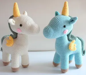 DIY tığ işi çocuk oyuncakları el yapımı pamuk örgü unicorn bebek tığ oyuncak bebek için