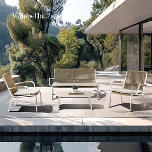Set Lounge <span class=keywords><strong>da</strong></span> <span class=keywords><strong>Giardino</strong></span> Moderno in Rattan per Esterni con Tavolino <span class=keywords><strong>da</strong></span> Caffè per Villa e Hotel - Product Image 1