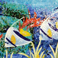 Nouvelle Mosaïque Murale en Verre Découpée à la Main Motif Dauphin et Poisson, Art Mural Océanique pour Salon, Hôtel, Salle de Bain, Piscine