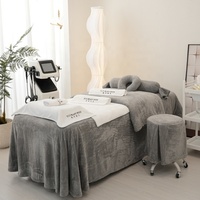 Ensemble de draps de lit en velours gris foncé, couverture de table de massage super douce pour la peau, pour salon de beauté, 4 pièces