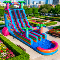 Toboggan aquatique gonflable double piste Commercial Tropics Jungle avec piscine à jets d'eau et château gonflable combiné pour location de fêtes en extérieur