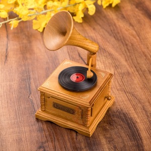 Caja Musical de Madera con Mecanismo de Relojería, Juguete Musical con Forma de Gramófono, Mini Fonógrafo con Disco de Vinilo Simulado - Product Image 2