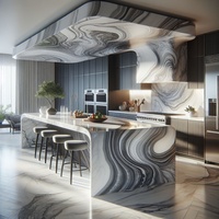 Meuble de cuisine moderne de luxe Marble Island avec finition laquée en contreplaqué sur mesure et design créatif