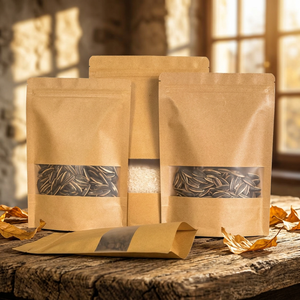Bolsa de Papel Kraft con Ventana, Tipo Stand-up, Grado Alimenticio, con Cierre Hermético, para Café, Snacks, Té, Impresión Personalizada Aceptada - Product Image 3