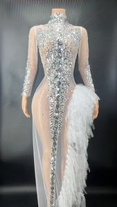 Vestido دي العيد مخصصة مثير شبكة الأبيض الترتر عالية الشق الزفاف حزب اللباس المرأة فستان حفلات مساء ماكسي اللباس - Product Image 5