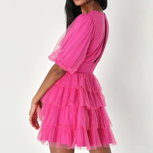 <span class=keywords><strong>Abito</strong></span> da donna personalizzato OEM di alta qualità a pois tinta unita con scollo a V <span class=keywords><strong>Tulle</strong></span> manica <span class=keywords><strong>Mini</strong></span> <span class=keywords><strong>Mini</strong></span> <span class=keywords><strong>abito</strong></span> multistrato - Product Image 5