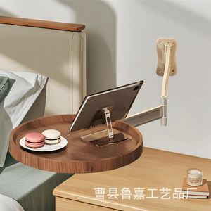 Wooden Round <b>Tray</b> <b>Table</b> Wall Mounted Foldable <b>Bedside</b> <b>Table</b> Natural Wood Color For Bedroom Sofa Use - Product Image 3