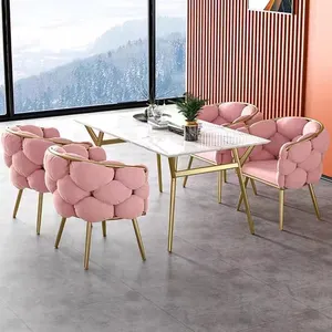 Table à manger moderne de luxe nordique velours chaises et hôtel restaurant rond en bois marbre Table à manger meubles ensemble de salle à manger