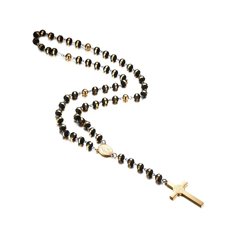 Modetrend Vergoldete Silikon perlenkette Katholischer religiöser Kreuz zauber Anlauf freier Schmuck