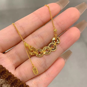 Collier en argent sterling S925 avec pièce de monnaie des cinq empereurs, couleur or, design à pompon, chaîne de clavicule pour femme, cadeau de style chinois - Product Image 3