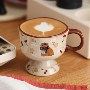 Vintage Cat Coffee <b>Cup</b> <b>Latte</b> Art Mug, Retro Style Ceramic Water <b>Cup</b>, Cute Little Fox Square Mouth <b>Cup</b> - Product Image 1