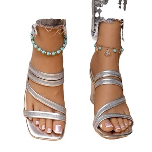 Chaussures de mariage sexy pour femme, collection Hiver-Été 2026, à talon compensé épais, bout ouvert, transparentes, à enfiler, avec détails en cristal - Product Image 1