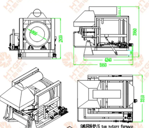 Four rotatif à bascule automatique de 1 à 6 tonnes, état neuf, pour la fusion de métaux et de ferraille d'aluminium, four de fusion rotatif au gaz naturel - Product Image 2