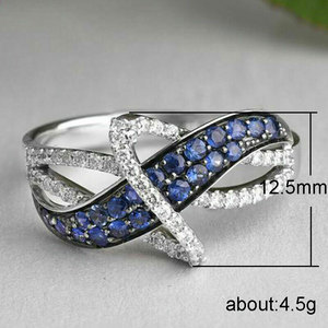 Anillo de Eternidad de Plata 925 con Zafiro para Mujer F1744, Diseño Geométrico, Corte Brillante Redondo, Engaste en Canal, Anillo Fino de Compromiso - Product Image 5