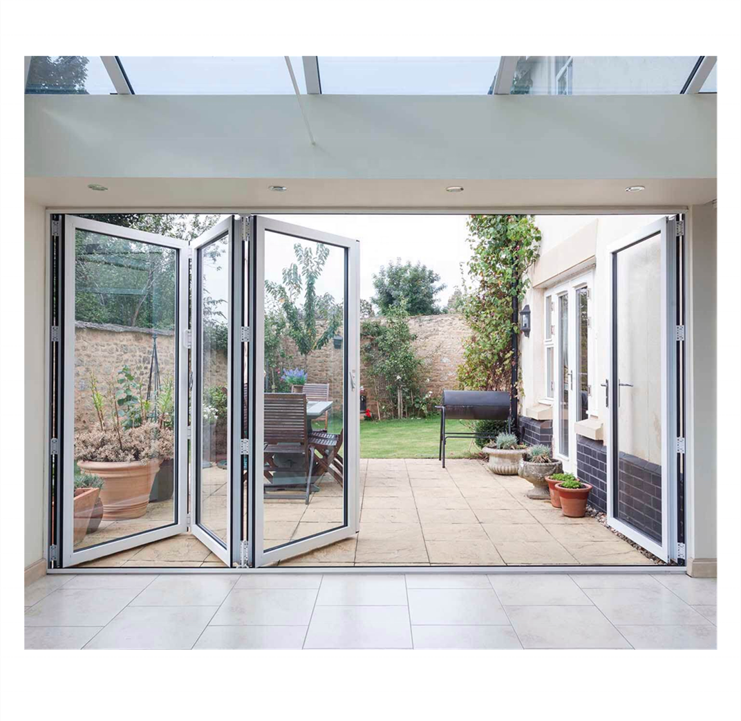 NFRC Hurricane Proof Exterior Bifold Door Balcony Patio LowE Glass Thermal Break Aluminum Folding Doors with Mosquito Net