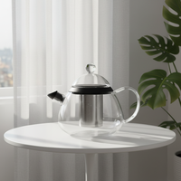 Cafetière à piston portable en verre de 350 ml avec couvercle en bambou, double paroi en acier inoxydable