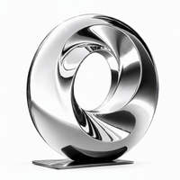 Sculpture Moderne Grande Abstraite en Acier Inoxydable Poli Effet Miroir, Anneau de Möbius Circulaire, Statue d'Art Métallique pour Décoration de Jardin et de Place Publique