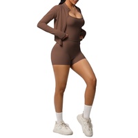 Set Yoga Tiga Potong Warna Solid Baru, Bahan Halus Seperti Kulit, Bernapas, Model Camisole - Pakaian Olahraga Wanita untuk Lari dan Fitness
