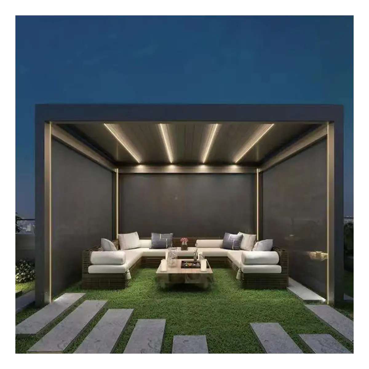 X-KPR Gemotoriseerde Intrekbogen Prikken Pergola Brug Aluminium Louver Pergola Met Led Licht