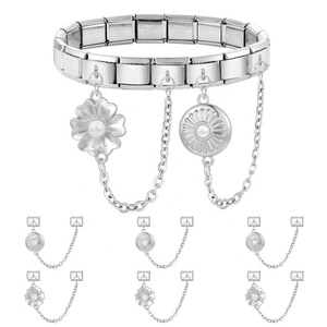 Pulsera de dijes italianos de moda DIY, doble módulo con colgante de cadena, pulsera de dijes italianos de acero inoxidable - Product Image 5
