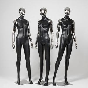 Maniquí de cuerpo entero con cabeza cromada plateada para mujer, maniquí con ventana, maniquí negro de pie para mujer, ropa de exhibición - Product Image 2