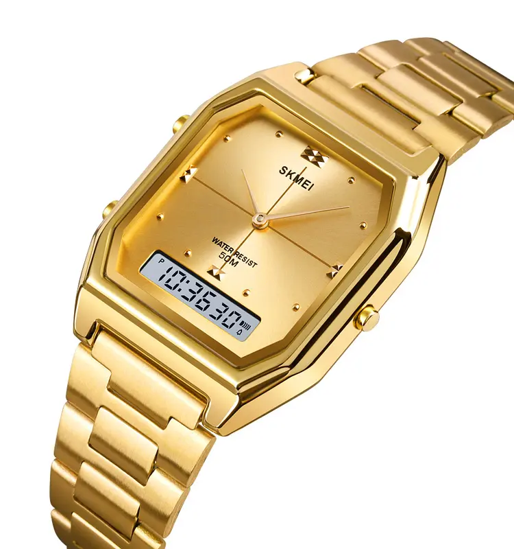 New Arrival Skmei 1612 Gold Digital Watch for Women Analogue Wristwatch Stainless Steel Strap Waterproof 5ATM