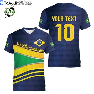 Großhandel Maßgeschneiderte Designer Hochwertige Brasilien Unisex Fußballtrikots Vamos Blau V-Ausschnitt Fußballtrikot - Product Image 5