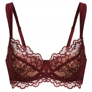 Elegant Burgundy Lace Bra and Panty <b>Set</b> with Underwire and Eyelash Trim French Style Intimates Lingerie <b>Set</b> OEM ODM - Product Image 6