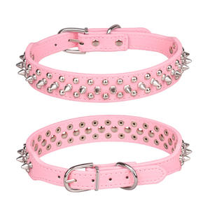 Amazo Bestseller Luxus Anti-Biss Hundehalsband 3 Reihen Nieten Haustier Farbiges PU-Leder Halsband mit Spikes - Product Image 5