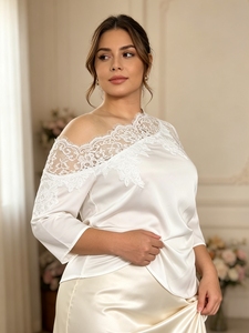 Plus Size <b>Off</b>‑Shoulder <b>Lace</b> <b>Top</b> Trendy Dressy Blouse Wedding Guest Date Night Evening Going‑out Occasion Wear - Product Image 2