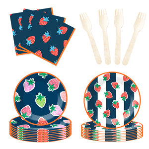 Juego de Vajilla Desechable DAMAI con Diseño de Fresas para Fiestas de Verano, Cumpleaños y Eventos Infantiles, Incluye Platos de Papel, Servilletas y Mantel - Product Image 3