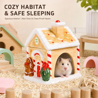 Maison en céramique pour hamster, peinte à la main, cabane de Noël enneigée, abri en porcelaine blanche pour petits animaux, décoration de cage pour animaux de compagnie