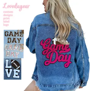 Custom Women Embroidered Denim Game Day Football Chenille Patches Jacket