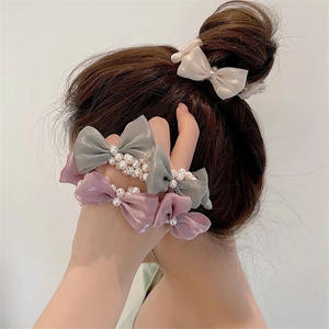 Coreano femenino Organza perla Scrunchies Para <span class=keywords><strong>El</strong></span> Cabello gasa malla arco <span class=keywords><strong>intestino</strong></span> grueso pelo anillo chica pulsera pelo Círculo - Product Image 3