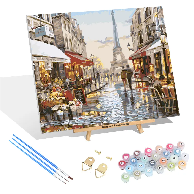 Paris rua Cenário Pintura por números com Envirotal acrílico pigmento Pintura Artesanato