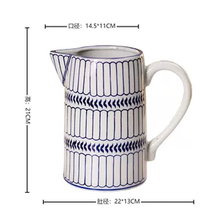 Ensemble de vases en céramique rayés bleu et blanc, pichet et gobelet en porcelaine peints à la main, décoration d'intérieur chinoiserie moderne - Product Image 6