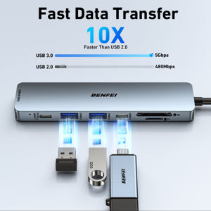 Adaptador Multipuerto <span class=keywords><strong>BENFEI</strong></span> 7 en 1 con USB-C a HDMI 4K@60Hz, Lector de Tarjetas SD/TF, 3 Puertos USB 3.0 y Entrega de Energía de 100W - Product Image 4