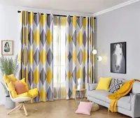 北欧の黄色の幾何学的なプリントブラックアウトカーテンクロスリビングルーム家の装飾ポリエステルウィンドウカーテン