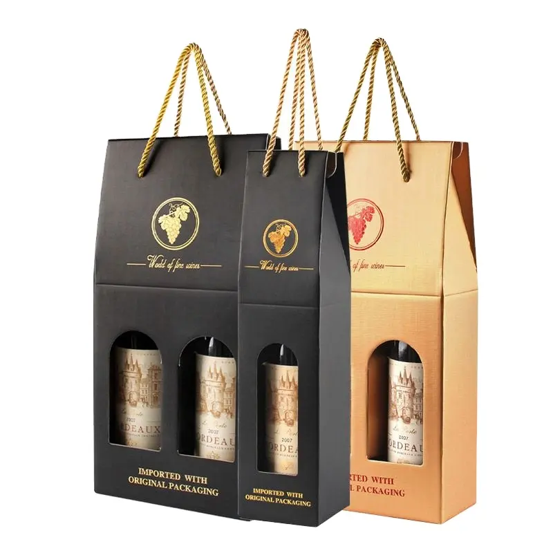 Bán Buôn Đơn Đôi Dùng Một Lần Có Thể Gập Lại Số Lượng Lớn Màu Đen Kraft Wine Bottle Túi Giấy Cho Chai Rượu Vang